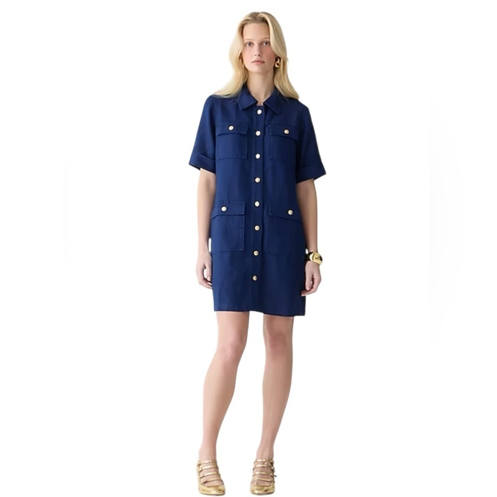 J.Crew - 100% Linen Gamine Shirt Dress in Dark Evening Navy Sz 6